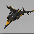 Futuristic Black And Orange Fighter Jet 3D Model With Sharp Wings And Aerodynamic Design